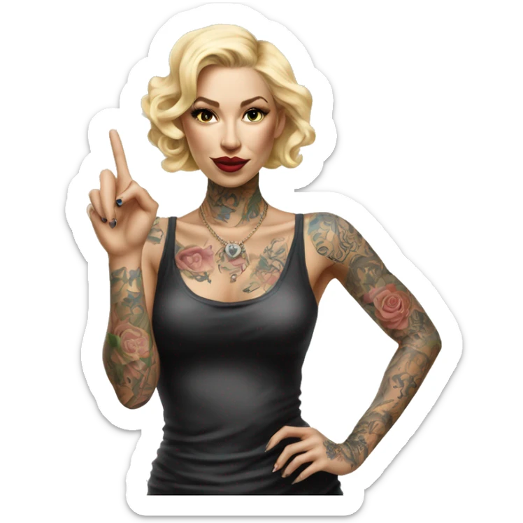 Blonde elegant women, her Body Covered with Tattoos, POINTING YOU with her HAND , Hyper realistic sticker