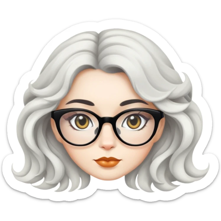 Cat eyes kemik gözlüklü siyah dalgalı saçlı beyaz tenli kadın sticker