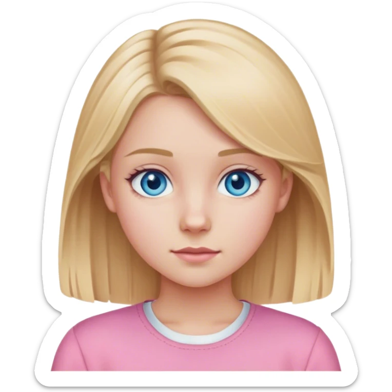 Create a teenager girl with a medium blonde hair, blue eyes and a pink outfit  sticker