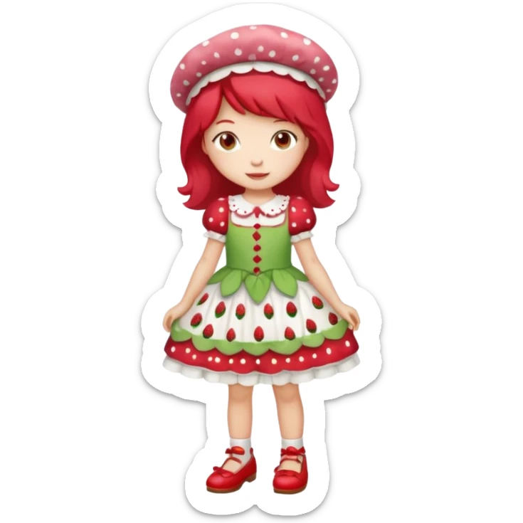 pretty and cute modern day strawberry shortcake full body with red shoes emoji sticker