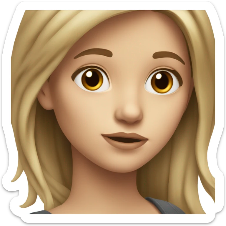 realistic portrait of girl with brown eyes long dark blond hair sticker