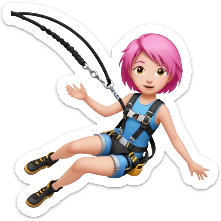 bungee jumping face with earrings pink hair flying away bungee jumo sticker