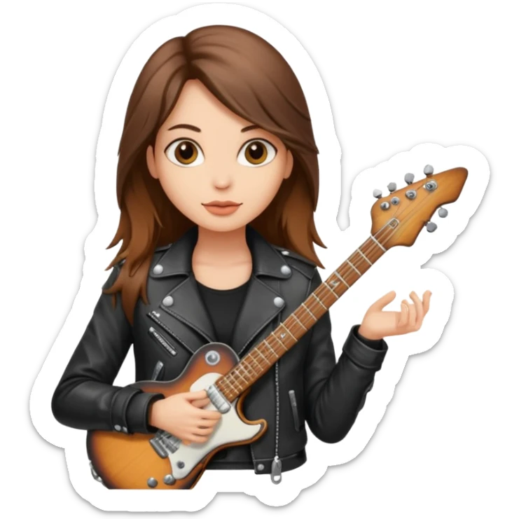 A fair skin rocker chick with long brown hair holding a large blank sign sticker