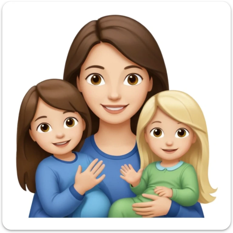 Brunette lady with toddler little girl with long brown hair and 1 year old boy with blonde hair sticker