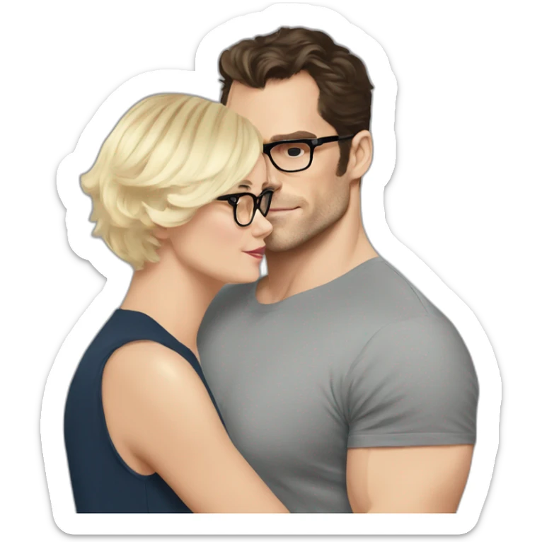 Henry Cavill kiss blond woman wearing glasses, with very short hair sticker