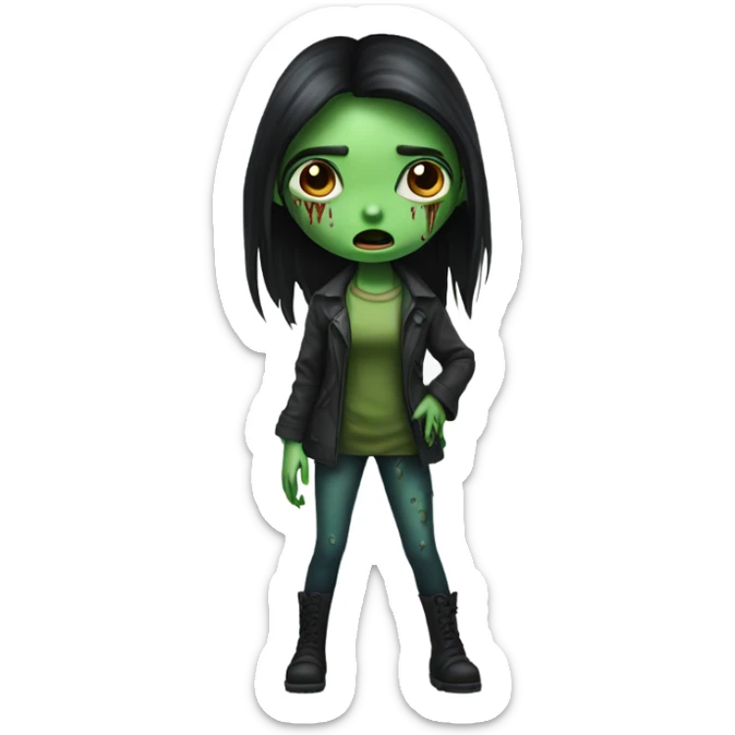 JUST ONE BRUNETTE zombie girl in horror green skin and long black hair sticker