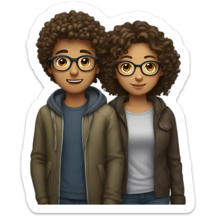 a couple of teenagers with glasses, the girl has curly hair and the boy has short hair sticker