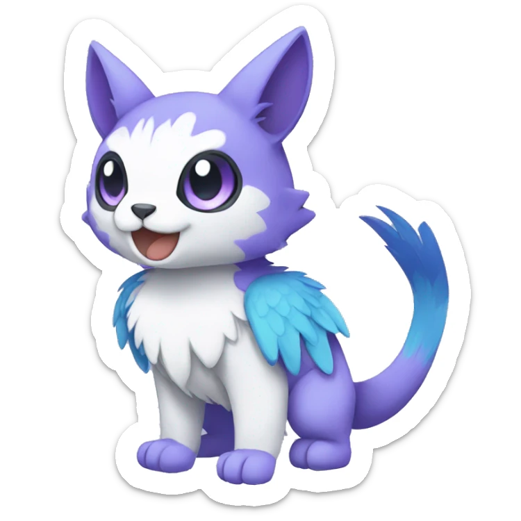 Cute cool purple white blue animal hybrid Fakemon full body sticker