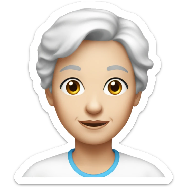 White 63 yrs old woman dark brown hair blue eyes with a white T-shirt sticker