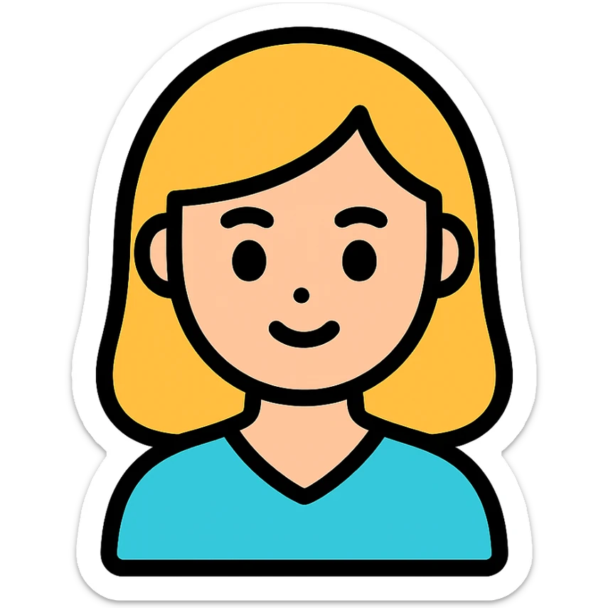 a female with white skin, big eyes, middle-length hair which is right at the shoulder sticker