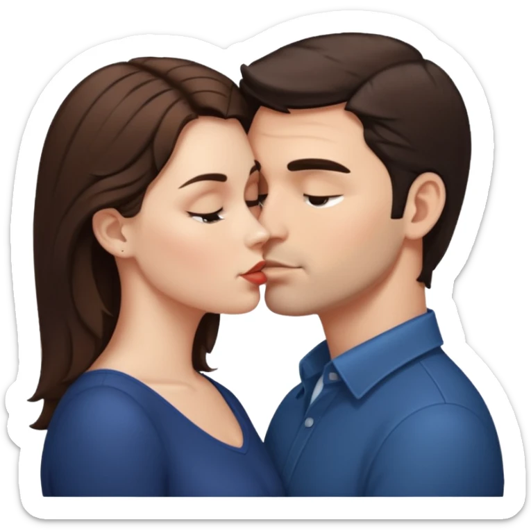 White Man with dark hair kissing shorter white woman with brown hair sticker