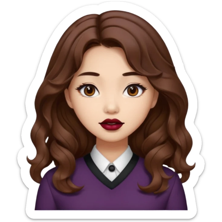 Baddie girl with brown weavy hair and corean skin sticker