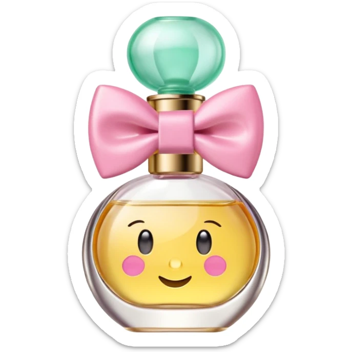 Benetton Sisterland perfume bottle with pastel colors and a cute bow, emoji style sticker