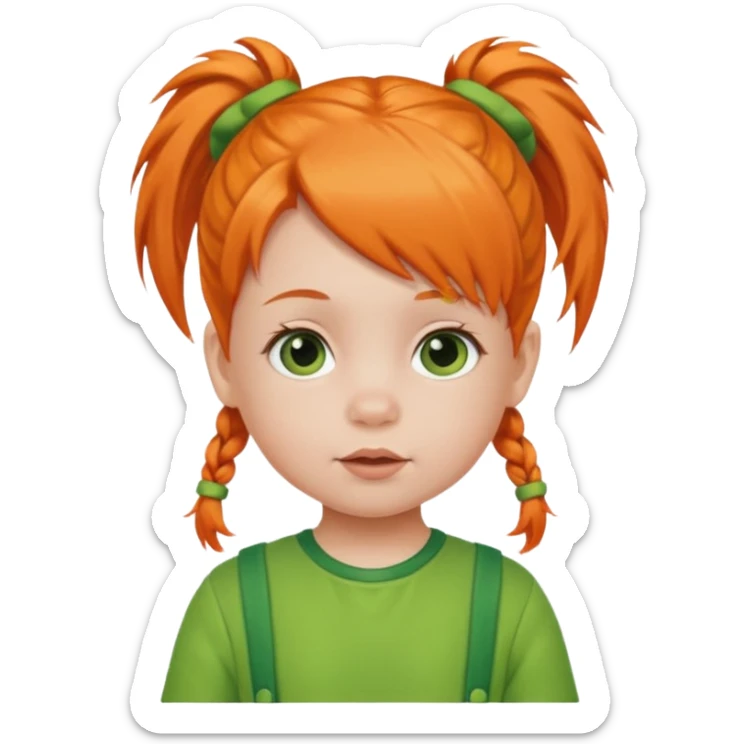 orange pigtail hair girl baby green outfit sticker