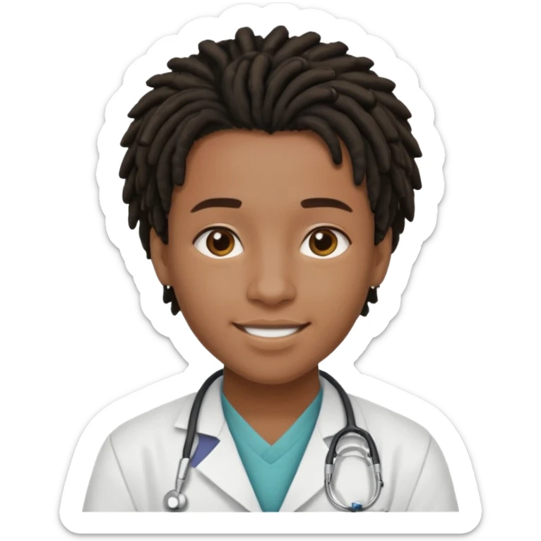 make me a black doctor with short dreads, he is a teen, no face hair, make him happy sticker