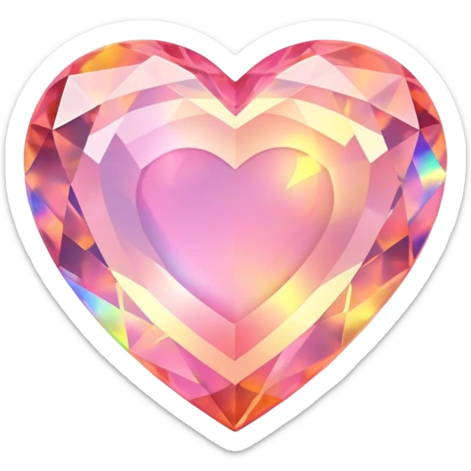 Heart cut pink fire opal gemstone with holographic rainbow plays of fire and brilliance sticker