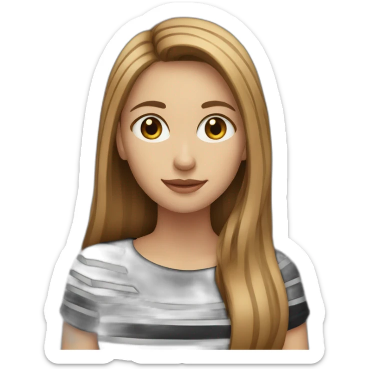 woman with long light brown hair wearing black stripy t-shirt sticker