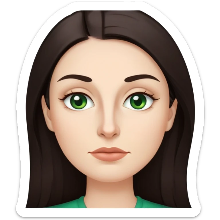 Me  a white woman with long layered dark brown hair green eyes and high cheek bones and thin top lip and big bottom lip and a mole on my left side of my chin very thin eyebrows with a scar on the right eyebrow and a stay at home mom sticker