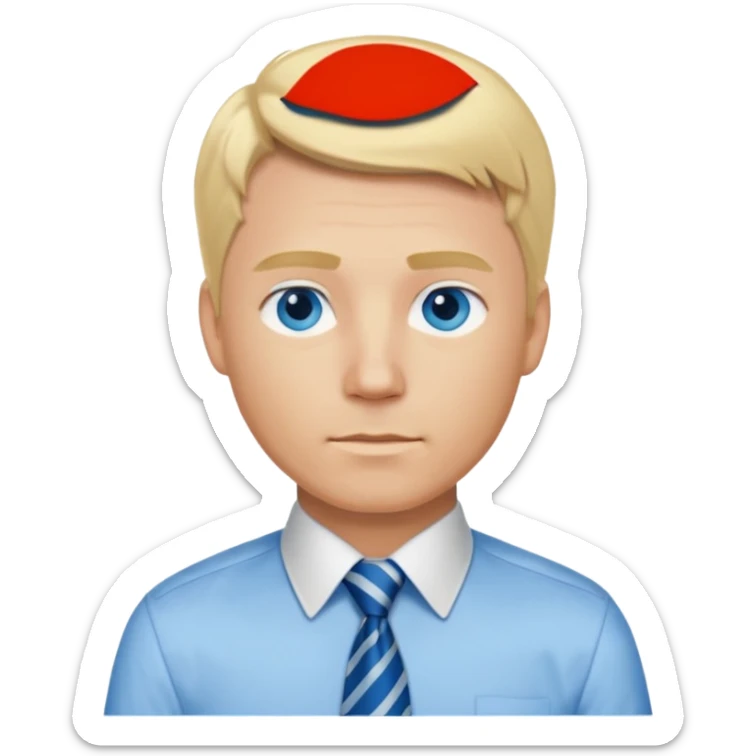 A guy with blonde hair and blue eyes that looks masculine. make him wear a shirt with a tie. he is danish sticker