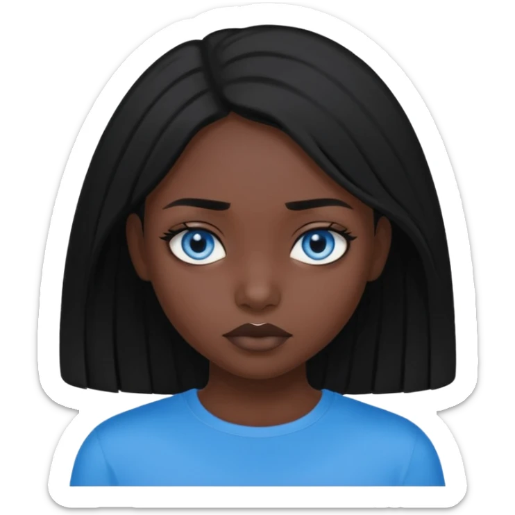 dark femine black haired girl with blue eyes and black top, very cold look sticker