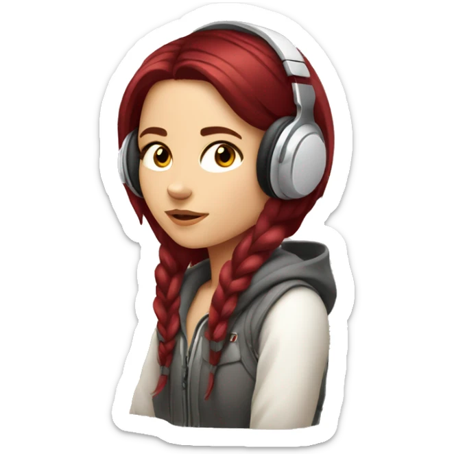 White Slavic girl with burgundy hair and brown eyes listening music in headphones  sticker