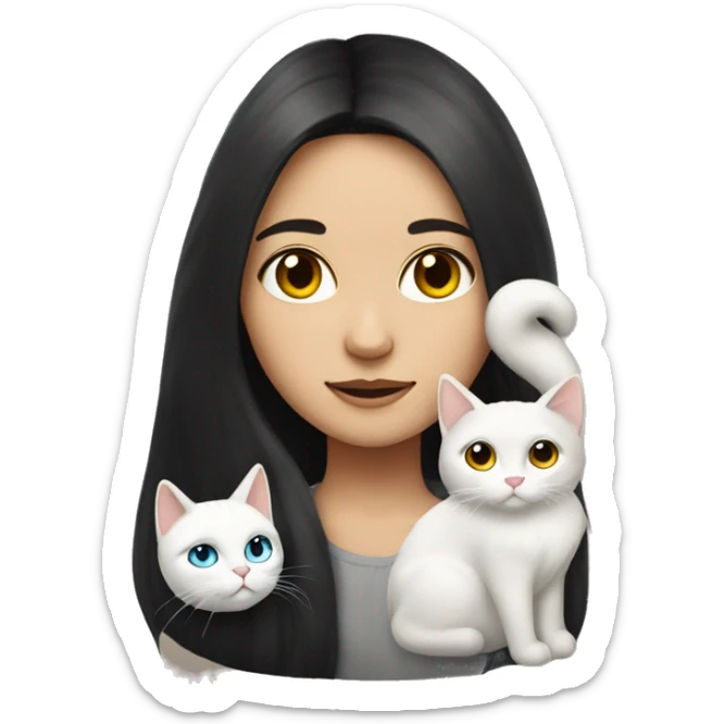 A girl with long dark hair and a white cat on her shoulder sticker