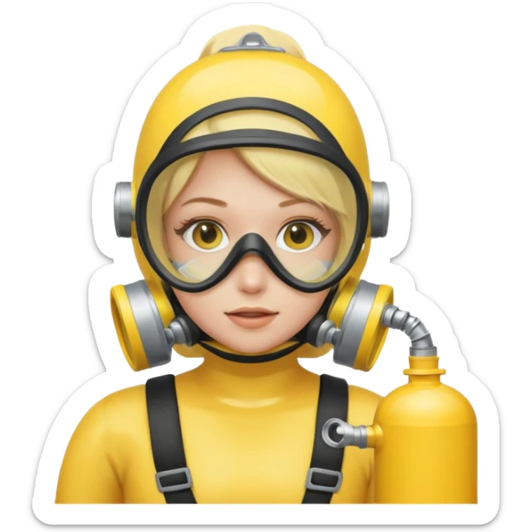 scuba diving girl blonde with yellow oxygen tank and mask sticker