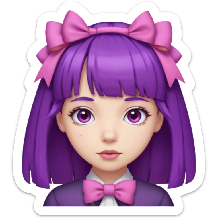girl with bangs and purple hair and pink hairbow on the side of head sticker