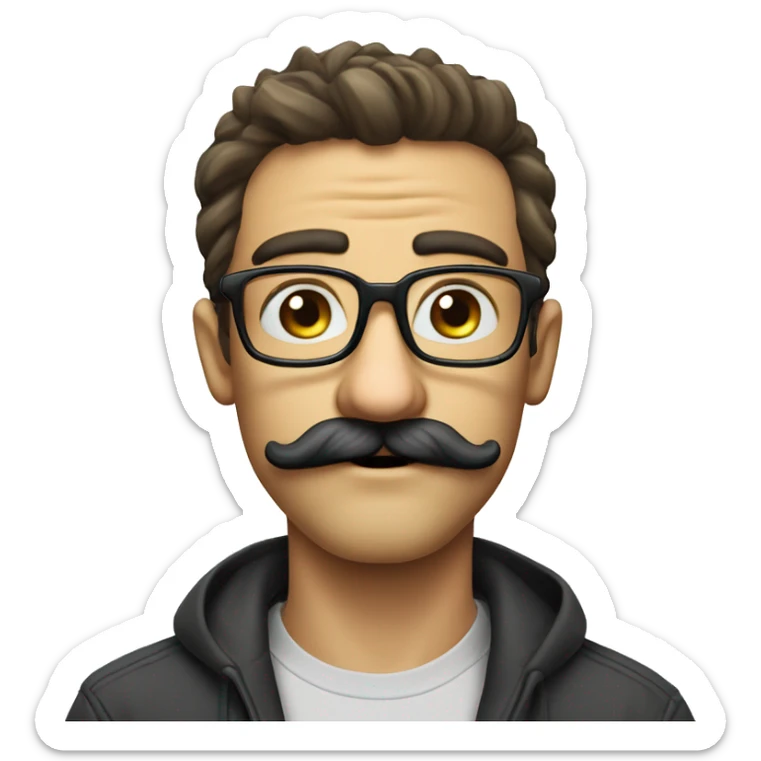 Mustache crooked teeth wide eyes big nose with glasses low taper fade man sticker