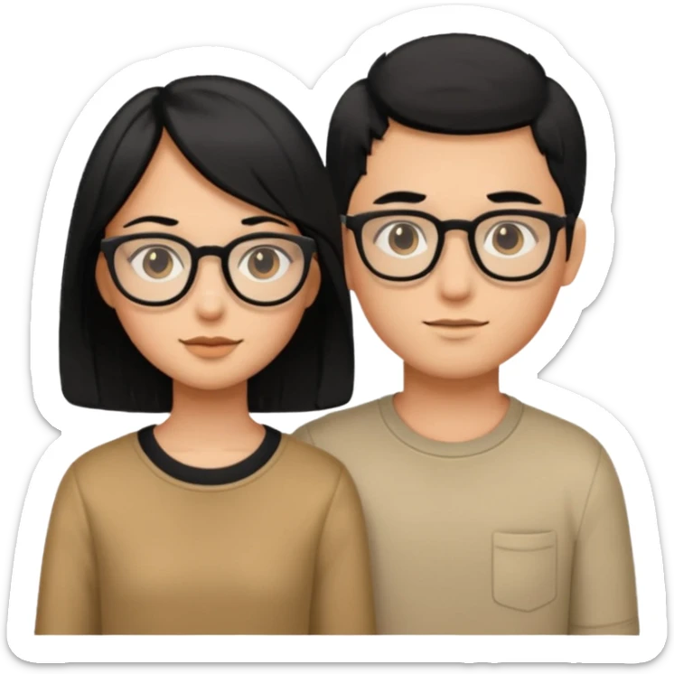 couple+long black hair girl+short hair glasses boy sticker