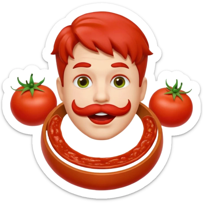 funny theater actor character who ate tomatoes, tomato sauce around mouth, dramatic expression, stage costume collar, 3D cartoon, mobile game icon style, clean background, no text, no watermark
 sticker