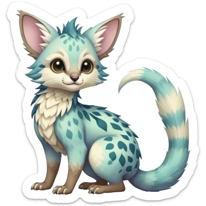 Feral Rare Fantasy pastel tropical Vernid-Trico-species by LiLaiRa, random markings, tufted tail, tufted ears, full body sticker