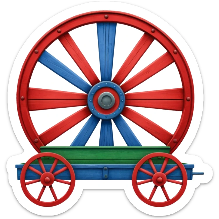 Un drapeau avec la moitié de bleu et l’autre de vert avec une roue de roulotte rouge au centre assez grande sticker