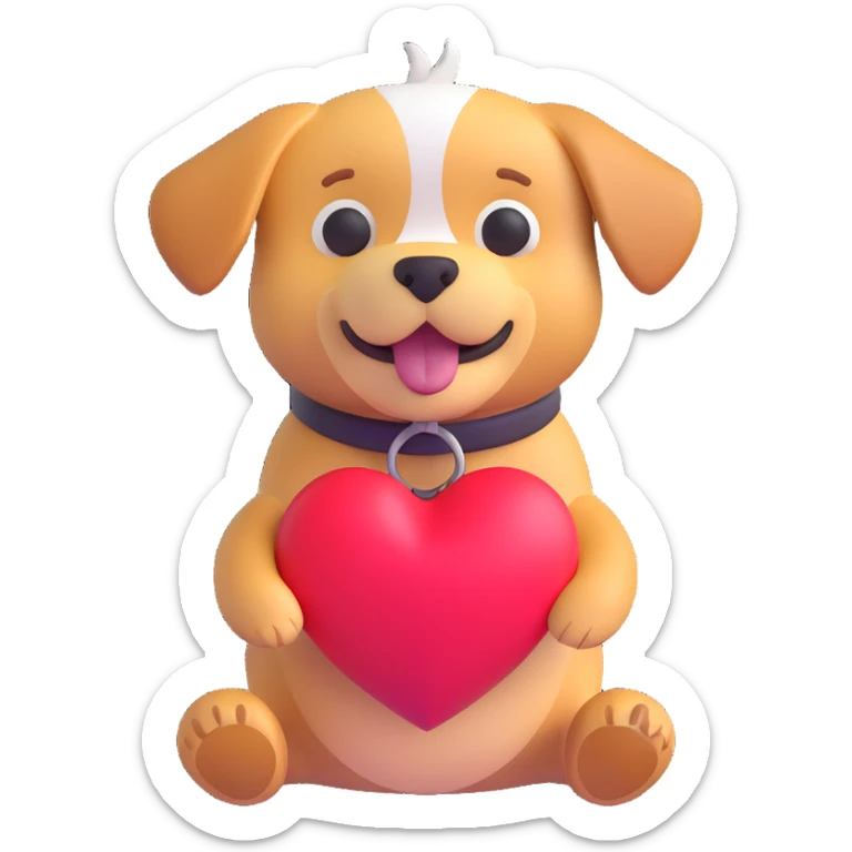 3D emoji-style icon combining a playful and friendly dog and a heart, suitable for a tab icon sticker