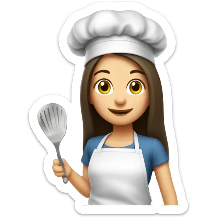 Brunette long straight hair girl making dinner in a cook hat sticker