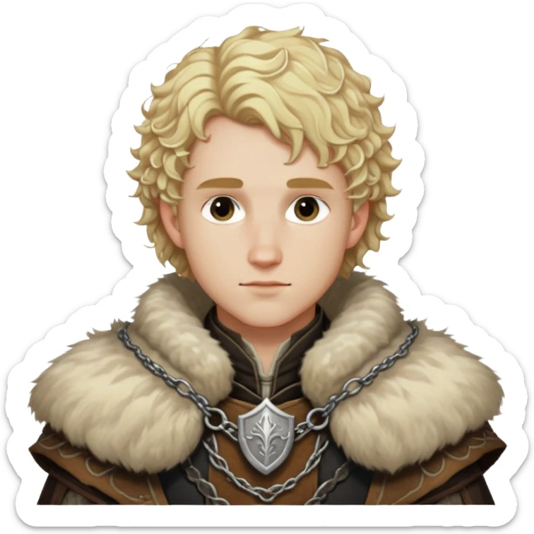Cullen Rutherford from Dragon Age with blonde curly hair and fur mantle sticker