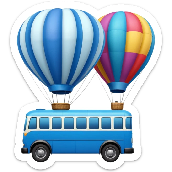 make me a high definition emoji of a Blue bus suspended by a single hot air balloon sticker