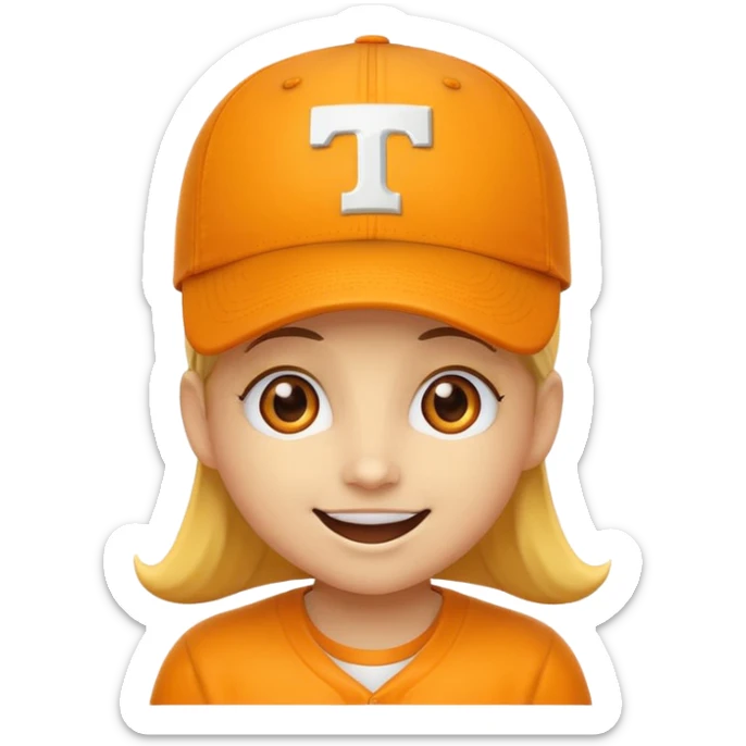 Happy face yellow emoji with heart eyes and orange baseball cap and University of Tennessee logo  sticker