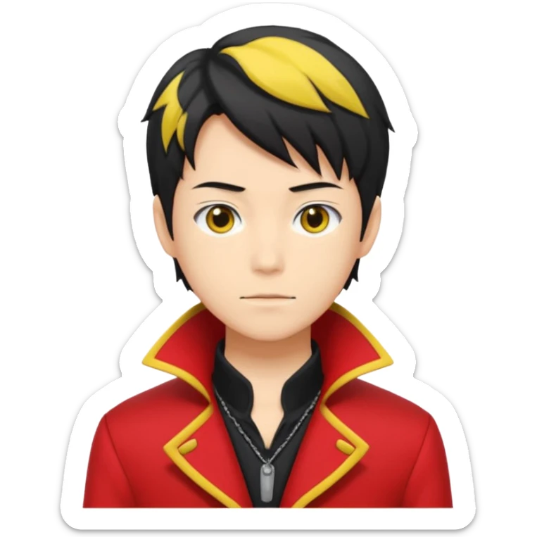 Isagi yoichi con una camisa de mangas negras y adelanté color rojo con bordes de color amarillo sticker