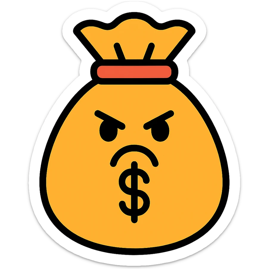 angry bag of money icon with color and black outlines sticker