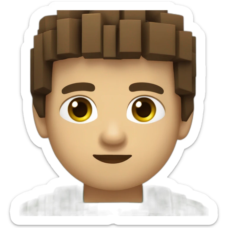 niño con pelo castaño, corto y de punta, vestido al estilo mincraft. con ojos verdes y enfadado sticker