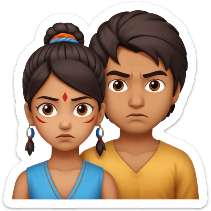 brother and sister fighting modern culture naughty  - indian skin and hairstyle sticker