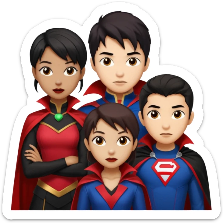 Solo poly platonic relationship, one is south African girl, one is Asian boy, one is biracial features Asian tomboy girl, vampire and marvel cosplay elements inspired. sticker