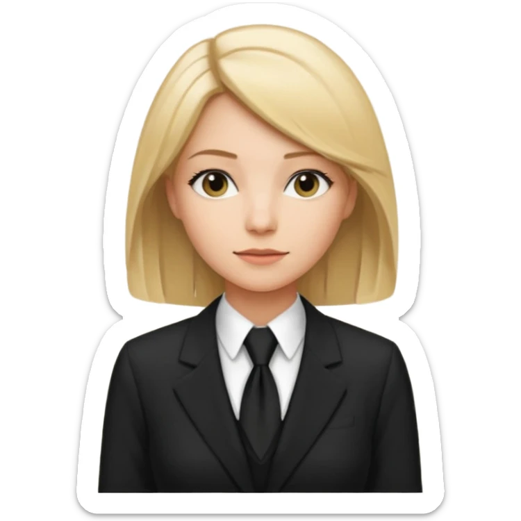 woman lawyer blanche et blonde avec des cheveux mi-long; elle est habillée avec une longue robe noire et une cravate blanche;  sticker