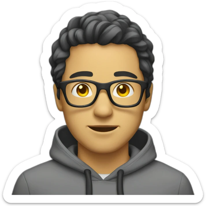 White man with yellow tinted glasses and black hair in a gray hoodie sticker