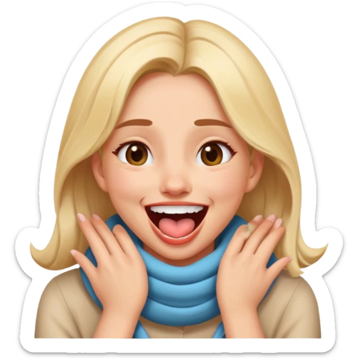 expressive face girl with her hands wrapped around her own neck, laughing, tongue out sticker