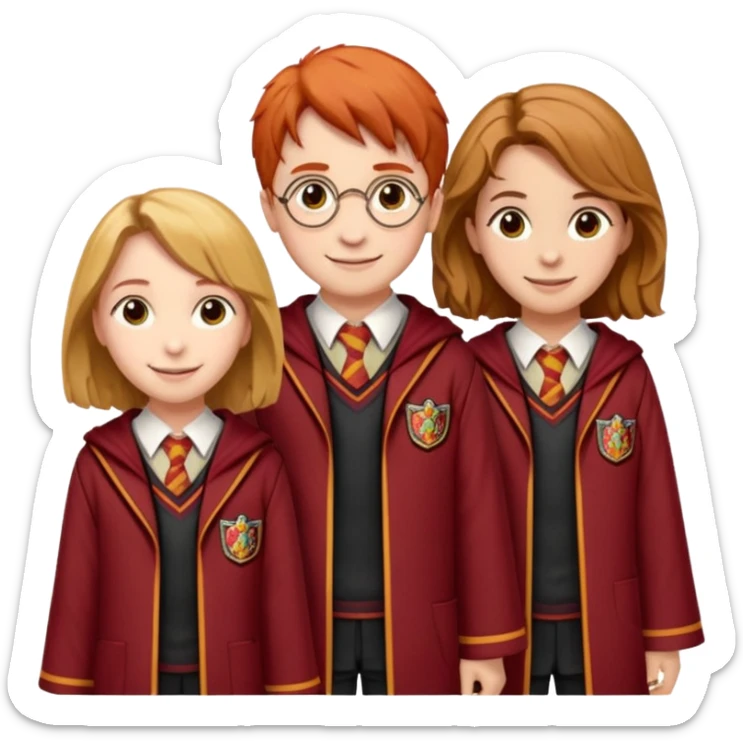 harry potter, ronald weasley and hermione granger in gryfinndor uniform sticker