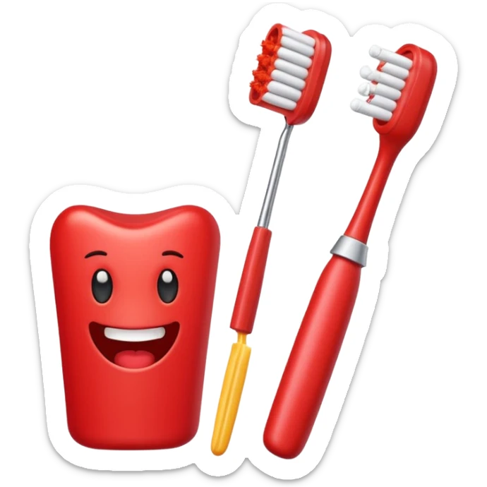 quiero que me hagas emojis de dentista rojos, no pero osea de los cepillos, pasta hilo y así pero en color rojo  sticker