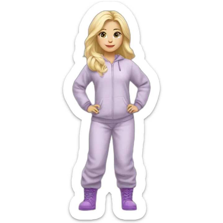 Bebe fille blonde en pijama gris et des bottes mauve  sticker