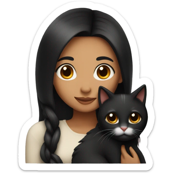pretty woman with very long black hair and caramel skin hugging a cat sticker